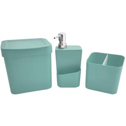 Kit Escorredor Louça Talheres Porta Detergente E Lixeira Ou Verde Menta