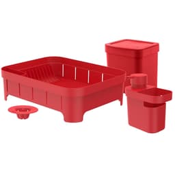 Kit Organizadores De Pia 4 Peças Lixeira Dispenser Escorredor Filtro Para Ralo Vermelho OU