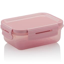 Pote Click Retangular 380ml Com Tampa Hermética Trava Lanche Rosa
