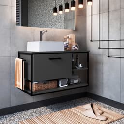 Gabinete Suspenso com Cuba Angel 1 PT Preto e Grafite 80 cm