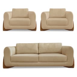 Kit 2 Poltronas e Sofá Living 2 Lugares 1,80m Lottus Linho Dourado Pés Castanho - Pallazio