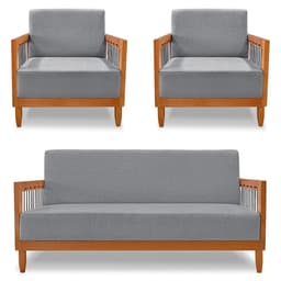 Kit 2 Poltronas e Sofá Living 2 Lugares Marilia 1,60m Linho Grafite Base em Madeira Castanho - Pallazio