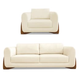 Kit Poltrona e Sofá Living 2 Lugares 1,80m Lottus Linho Bege Pés Castanho - Pallazio