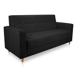 Sofá 03 Lugares 180cm Atenas Suede Preto Pés Castanho - Pallazio