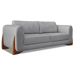 Sofá Living 2 Lugares 1,80m Lottus Linho Grafite Pés Castanho - Pallazio