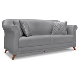 Sofá Living 2 Lugares 1,80m Vênus Linho Grafite Pés Castanho - Pallazio