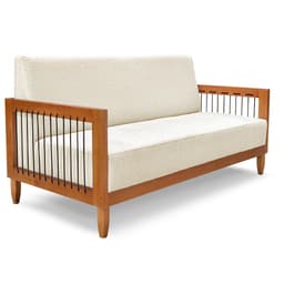 Sofá Living 2 Lugares Marilia 1,60m Linho Bege Base em Madeira Castanho - Pallazio