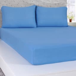 Jogo de Cama Queen Serena 3 pçs Malha 100% Algodão 158x198x30cm Azul