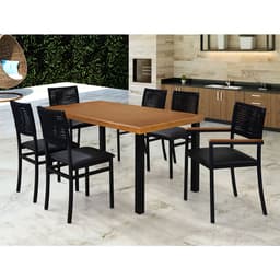 Conjunto de Mesa de Jantar Retangular e 6 Cadeiras Madri Preto e Marrom