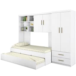 Quarto Infantil Chiara Guarda Roupa e Aéreo 2 Portas com Cama e Auxiliar Branco - Phoenix