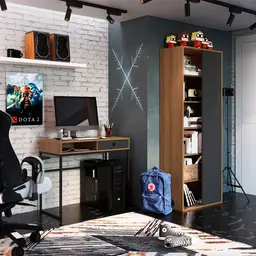 Conjunto de Escrivaninha com Estante de Escritório Office 1 PT 1 GV Grafite e Mel