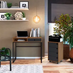 Conjunto de Escrivaninha com Gaveteiro de Escritório Office 5 GV Grafite e Mel