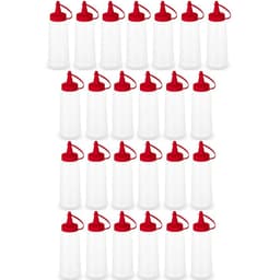 25 Frascos para Molhos Bisnagas Plásticas 250ml para Lanchonete Bar Ketchup Tampa Vermelha