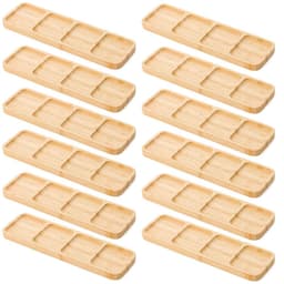 Kit 12 Petisqueiras Bandeja Retangular de Bambu com Divisórias Bar Restaurante Plasvale