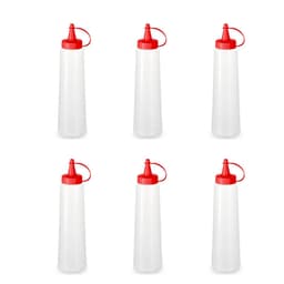 Kit 6 Bisnagas para Molhos 400ml Plástica Ketchup Tampa Vermelha Mostarda Maionese Plasvale