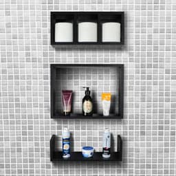 Conjunto Kit 3 Nichos Prateleiras Decorativas Preta para Banheiro