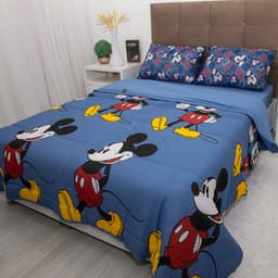 Edredom Casal Mickey & Minnie Disney Malha 100% Algodão 200x220cm Mickey Mouse Jeans