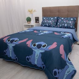 Edredom Casal Stitch Disney 200x220cm 100% Algodão Big Stitch Blue