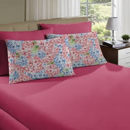 Jogo de Lençol Malha 100% Algodão Casal Hortênsia Rosa Chiclete  Linha Casa Portallar 3 peças