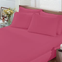 Lençol Malha Liso com Elástico Queen Rosa Chiclete Linha Cores Portallar 1 peça