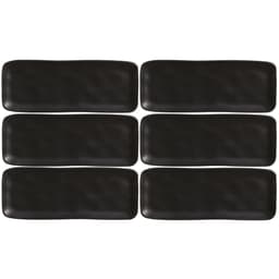 Kit 6 Bandejas Cerâmica Servir Sushi Sashimi 33x13cm Preto Travessa Porto Brasil