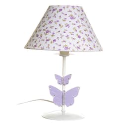 Abajur Metal Strass Com 2 Borboletas Lilás Quarto Bebê Infantil - Bivolt
