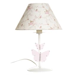 Abajur Metal Strass Com 2 Borboletas Rosa Quarto Bebê Infantil Menina
