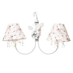 Lustre 2L Primavera Cristais 2 Flores G Branco Quarto Bebê Infantil Menina