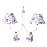 Lustre 2L Simples Com 2 Ursinhas Princesas Lilás Quarto Bebê Infantil Menina
