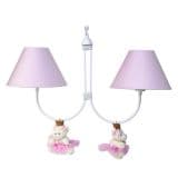 Lustre 2L Simples Com 2 Ursinhas Princesas Rosa Quarto Bebê Infantil Menina