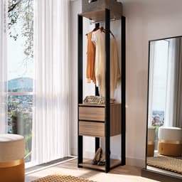 Guarda-Roupa Closet Merlin com Cabideiro 2 Gavetas Preto e Montana 183x40 cm