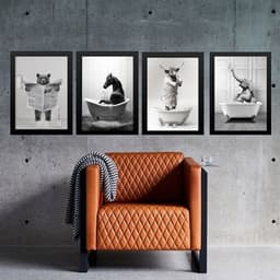 Kit 4 Quadros Banheiro Animais Diversos 45x34cm