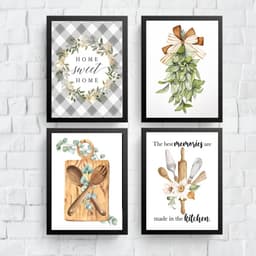 Kit 4 Quadros Cozinha - Sweet Home 24x18cm - com vidro