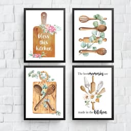 Kit 4 Quadros Decorativos Cozinha Abençoada 45x34cm