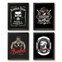 Kit 4 Quadros Decorativos Para Barbearia 33x24cm