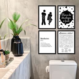Kit 4 Quadros Divertidos Para Banheiro 33x24cm - com vidro