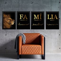 Kit 4 Quadros Família - Leão Dourado 33x24cm - com vidro