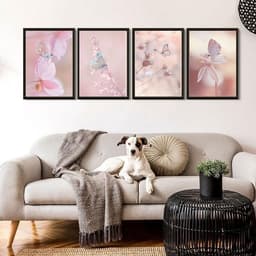 Kit 4 Quadros Fotografias Borboletas Rosas 45x34cm - com vidro