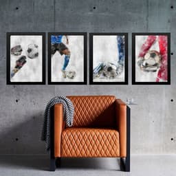 Kit 4 Quadros Futebol Aquarela 45x34cm