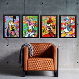 Kit 4 Quadros Grafitte Personagens Infantis 33x24cm