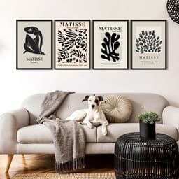 Kit 4 Quadros Matisse Preto e Bege 33x24cm - com vidro