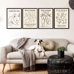 Kit 4 Quadros Minimalistas Obras de Picasso 45x34cm - com vidro