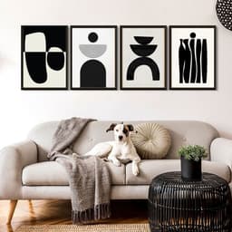 Kit 4 Quadros Para Sala Minimalistas Abstratos Preto 24x18cm - com vidro