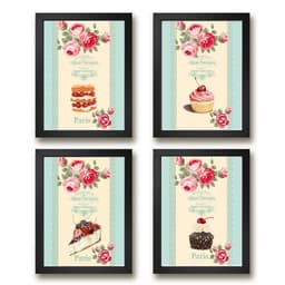 Kit 4 Quadros Vintage Para Cozinha Doces E Bolos 24x18cm