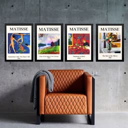 Kit 4 Quadros Vintage Posters Matisse Colorido 33x24cm - com vidro