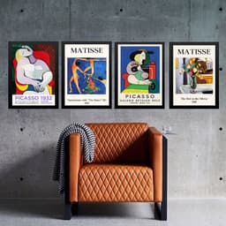 Kit 4 Quadros Vintage Posters Matisse e Picasso 33x24cm
