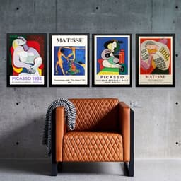 Kit 4 Quadros Vintage Posters Picasso e Matisse 33x24cm