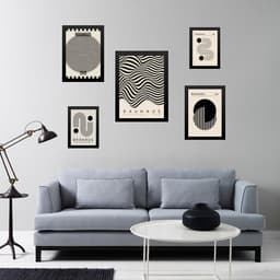 Kit 5 Quadros Bauhaus Preto e Branco