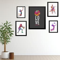 Kit 5 Quadros Decorativos Vôlei - Love - com vidro