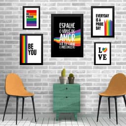 Kit 5 Quadros LGBT - Vírus Do Amor - com vidro